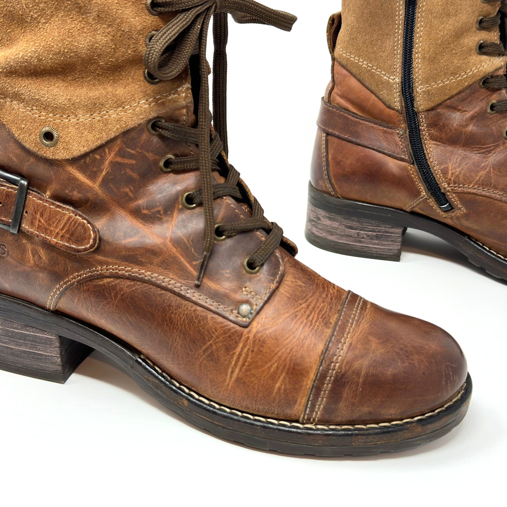 Taos Crave Combat Ankle Boots Womens 9-9.5 EU 40 Brown Leather Suede Side Zip - Picture 4 of 16